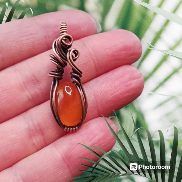 Handmade Wire Wrap Mexican Fire Opal Pendant - Picture 5 of 7
